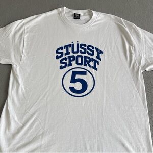 Stussy Sport Graphic Tee in White and Blue